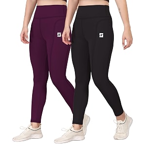 yoga pant for womens high wasit tights with side pocket slim fit gym wear running sports wear leggings stretchable combo pack of 2