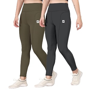 yoga pant for womens high wasit tights with side pocket slim fit gym wear running sports wear leggings stretchable combo pack of 2