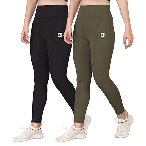 yoga pant for womens high wasit tights with side pocket slim fit gym wear running sports wear leggings stretchable combo pack of 2