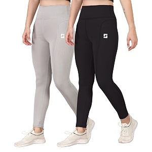 yoga pant for womens high wasit tights with side pocket slim fit gym wear running sports wear leggings stretchable combo pack of 2