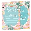 Pool Birthday Invitations, Summer Birthday Party Invitations for Boys Girls, Pool Party Supplies, 20 Double-Sided Fill-In Party Invite Cards with 20 Envelopes 4X6 Inch-D10