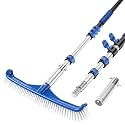 Pool Brush with Pole, 4-16 ft Telescopic Pool Pole, Heavy Duty Aluminum