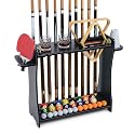 Pool Cue Rack Holder, 10 Cue Stick Stand with Billiard Accessories Storage