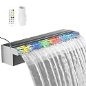 Pool Fountain Stainless Steel Waterfall with LED Lights - 17.7" LED Strip Remote Control with 18 Colors, Smooth Water Flow & Cascade Blade, Easy Installation for Outdoor, Garden, Patio & Ponds