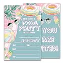 Pool Party Birthday Invitations for Girls Boys, 20 Double-Sided Fill-In Summer Pool Party Invitations Cards with 20 Envelopes 4X6 Inch-D09
