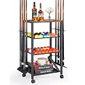 Pool Stick Holder Rack Stand for 8 Cue Sticks - Billiard Game Room Storage Cart with Organizer for Balls, Pool Table Accessories and Equipment - Heavy Duty Floor Stand Cue Stick Rack for Home or Bar