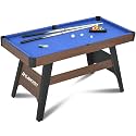 Pool Table, Portable Wooden Billiards Table for Kids, Indoor Pool Game Tables with 2 Cue Sticks, 16 Balls, Triangle, Chalk, Brush for Family, Game Room, Party