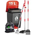 FUSBUNTY Dog Pooper Scooper Set,Dog Poop Tray and Rake Set for Large & Small Dogs Dog Pet Waste Tool 15 Litre Step Dog Poop Trash Can Outside W/Removable Inner Bucket with 20 Waste Bags