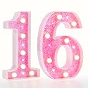 Pooqla 16th Birthday Decorations for Girls, Pink Light Up Numbers for Sweet 16th Birthday, Gift for Girls Party Table Decoration Backdrop Wall Decor for Wedding Anniversary Decor