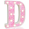 Pooqla LED Marquee Letter Lights, Light Up Pink Letters Glitter Alphabet Letter Sign Battery Powered for Night Light Birthday Party Wedding Girls Gifts Home Bar Christmas Decoration, Pink D