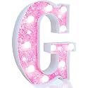 Pooqla LED Marquee Letter Lights, Light Up Letters Glitter Letter Sign Girls Gift, Battery Powered Night Light Pink Birthday Party Room Wedding Christmas Girls Bedroom Dorm Decoration, Cool White G
