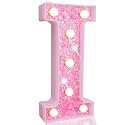 Pooqla LED Marquee Letter Lights, Light Up Pink Letters Glitter Alphabet Letter Sign Battery Powered for Night Light Birthday Party Wedding Girls Gifts Home Bar Christmas Decoration, Pink I