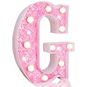 Pooqla LED Marquee Letter Lights, Light Up Pink Letters Glitter Alphabet Letter Sign Battery Powered for Night Light Birthday Party Wedding Girls Gifts Home Bar Christmas Decoration, Pink G
