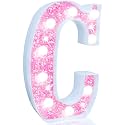 Pooqla LED Marquee Letter Lights, Light Up Pink Letters Glitter Letter Sign for Girls Gifts, Battery Powered for Night Light Birthday Party Wedding Home Bar Christmas Decoration, Cool White Pink C