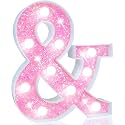 Pooqla LED Marquee Letter Lights, Light Up Letters Glitter Letter Sign Girls Gift, Battery Powered Night Light Pink Birthday Party Room Wedding Christmas Girls Bedroom Dorm Decoration, Cool White &amp;