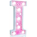 Pooqla LED Marquee Letter Lights, Light Up Letters for Birthday Decorations, Glitter Letter Sign Battery Powered Night Light Pink Party Wedding Christmas Girls Gift Bedroom Dorm Decor, Cool White I