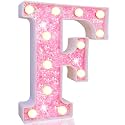 Pooqla LED Marquee Letter Lights, Light Up Pink Letters Glitter Alphabet Letter Sign Battery Powered for Night Light Birthday Party Wedding Girls Gifts Home Bar Christmas Decoration, Pink F
