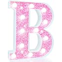 Pooqla LED Marquee Letter Lights, Light Up Pink Letters Glitter Letter Sign for Girls Gifts, Battery Powered for Night Light Birthday Party Wedding Home Bar Christmas Decoration, Cool White Pink B