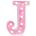 Pooqla LED Marquee Letter Lights, Light Up Pink Letters Glitter Alphabet Letter Sign Battery Powered for Night Light Birthday Party Wedding Girls Gifts Home Bar Christmas Decoration, Pink J
