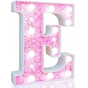 Pooqla LED Marquee Letter Lights, Light Up Letters Glitter Letter Sign Girls Gift, Battery Powered Night Light Pink Birthday Party Room Wedding Christmas Girls Bedroom Dorm Decoration, Cool White E