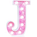 Pooqla LED Marquee Letter Lights, Light Up Letters for Birthday Decorations, Glitter Letter Sign Battery Powered Night Light Pink Party Wedding Christmas Girls Gift Bedroom Dorm Decor, Cool White J