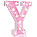 Pooqla LED Marquee Letter Lights, Pink Glitter Light Up Letters Alphabet Sign Battery Powered Night Light, Birthday Party Wedding Girls Gifts, Christmas Room Dorm Bedroom Decoration, Pink Letter Y