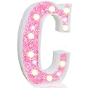 Pooqla LED Marquee Letter Lights, Pink Glitter Alphabet Sign Battery Powered Night Light, Birthday Party, Wedding, Girls Gifts, Home Bar, Christmas Decoration, Pink Letter C