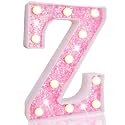 Pooqla LED Marquee Letter Lights, Pink Glitter Light Up Letters Alphabet Sign Battery Powered Night Light, Birthday Party Wedding Girls Gifts, Christmas Room Dorm Bedroom Decoration, Pink Letter Z