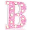 Pooqla LED Marquee Lights, Pink Glitter Alphabet Letters - Battery Powered Night Light, Birthday Party, Wedding, Home Bar, Christmas Decoration - Letter B