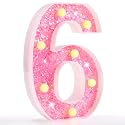 Pooqla Marquee Number Lights, Pink Light Up Numbers for Girls 6th Birthday, Battery Powered Glitter Number Night Light Gift for Christmas Bedroom Dorm Party Decoration, Pink Number 6