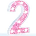 Pooqla Marquee Number Lights, Pink Light Up Numbers for Girls 2nd 12th Birthday, Battery Powered Glitter Number Night Light Gift for Christmas Bedroom Dorm Party Decoration, Cool White Number 2