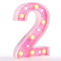 Pooqla Marquee Numbers Lights, light up Pink Numbers, Glitter Number Night Light Battery Powered Birthday Gift for Boys Girls Christmas Wedding Home Bar Party Decoration, Pink 2