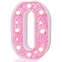 Pooqla Marquee Numbers Lights, Light Up Pink Numbers, Glitter Number Night Light Battery Powered Birthday Gift for Boys Girls Christmas Wedding Home Bar Party Decoration, Pink 0
