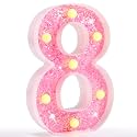 Pooqla Marquee Numbers, Pink Light Up Numbers for Girls 8th 18th Birthday, Battery Powered Glitter Number Night Light Gift for Christmas Bedroom Dorm Classroom Party Decoration, Pink Number 8