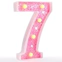 Pooqla Marquee Numbers, Pink Light Up Numbers for Girls 7th 17th Birthday, Battery Powered Glitter Number Night Light Gift for Christmas Bedroom Dorm Classroom Party Decoration, Pink Number 7