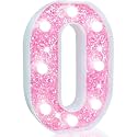 Pooqla Marquee Number Lights, Pink Light Up Numbers for Girls 10th Birthday, Battery Powered Glitter Number Night Light Gift for Christmas Bedroom Dorm Party Decoration, Cool White Number 0
