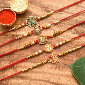 religious 23rk_3rm_cr assorted rakhi chawal roli pack set by poorak