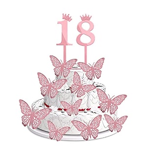 18th birthday cake decorations rose gold supplies big set with 12 butterfly cake topper and 18 digit cake topper