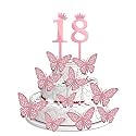 18th Birthday Cake Decorations Rose Gold Supplies Big Set with 12 Butterfly Cake Topper and 18 Digit Cake Topper