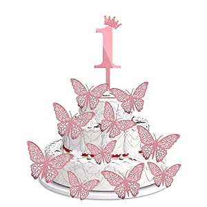 1st birthday cake decorations rose gold supplies big set with 12 butterfly cake topper and 1 digit cake topper 1st birthday cake dcor