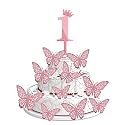 1st Birthday Cake Decorations Rose Gold Supplies Big Set with 12 Butterfly Cake Topper and 1 Digit Cake Topper (1st Birthday Cake Décor)