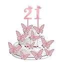 16th Birthday Cake Decorations Rose Gold Supplies Big Set with 12 Butterfly Cake Topper and 16 Digit Cake Topper