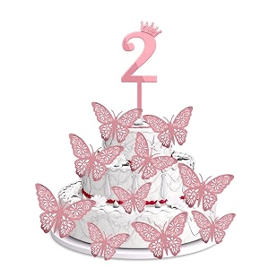 pop the party 2nd birthday cake decorations rose gold supplies big set with 12 butterfly cake topper and 2 digit cake topper 2nd birthday cake dcor