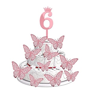 6th birthday cake decorations rose gold supplies big set with 12 butterfly cake topper and 6 digit cake topper