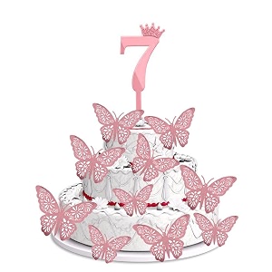 pop the party 7th birthday cake decorations rose gold supplies big set with 12 butterfly cake topper and 7 digit cake topper 7th birthday cake dcor