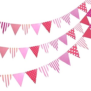 pop the party bunting flags banner for kids room play school decoration birthday party baby shower pinkpack of 3 cardstock material