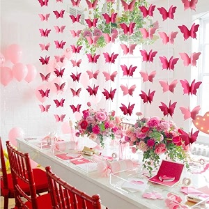 pop the party butterfly hanging garland party decoration 4 pack 3d paper butterfly hanging banner for wedding baby shower birthday home decor pink
