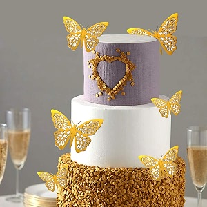 pop the party 12pcs 3d gorgeous shiny gold butterfly stickers with sticking pads - golden butterflies decoration for wall  room  party decor  aesthetic room decor items