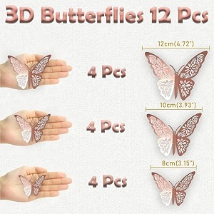 pop the party rose gold 3d butterfly wall amp cake decoration set  butterfly stickers for birthday baby shower anniversary amp party dcor  pack of 12