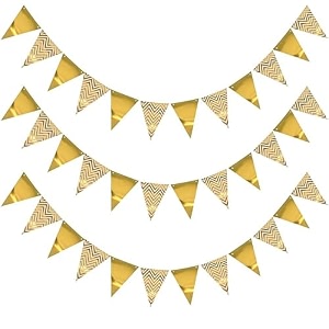 pop the party gold triangle paper flags  36pcs 3 pack with 3 strings  fun amp festive birthday baby shower wedding amp party decorations